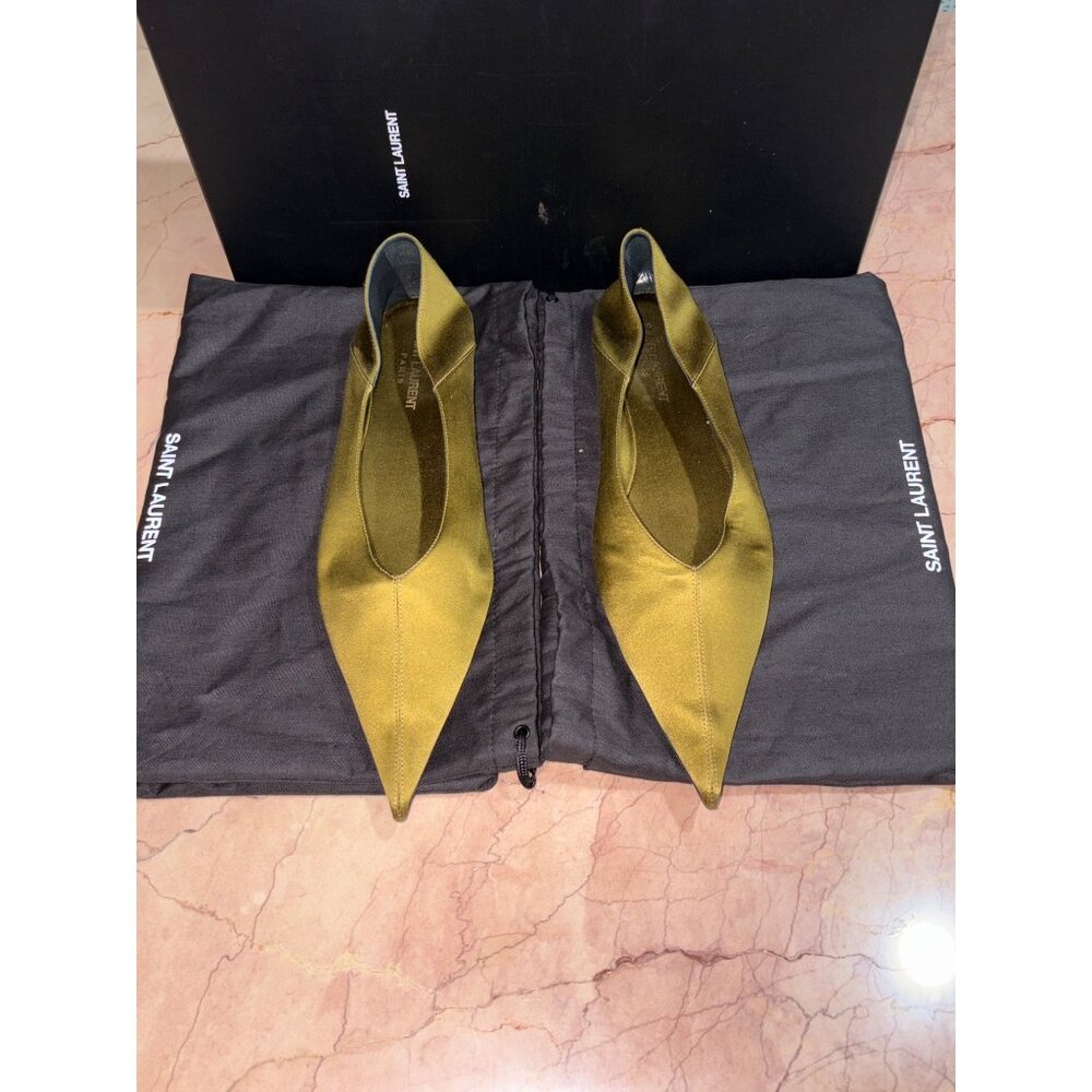 Saint Laurent Carolyn Slipper in Cuba Gold 40 With Box Womens Satin Flats - Picture 6 of 15